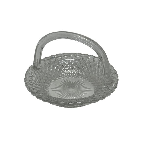 VTG Cut Crystal Basket Candy Dish | Diamond Point Pattern w/ Handle 5.25" Decor - Picture 1 of 5